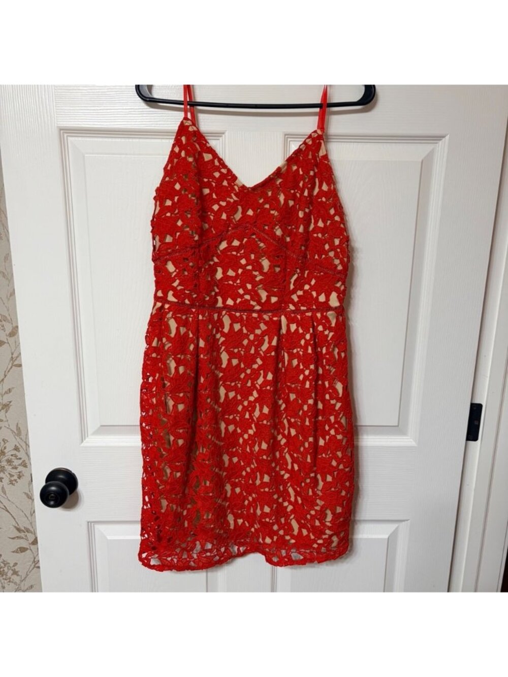 Charlotte Russe Red Floral Lace Mini Dress V-Neck Adjustable Straps Size L